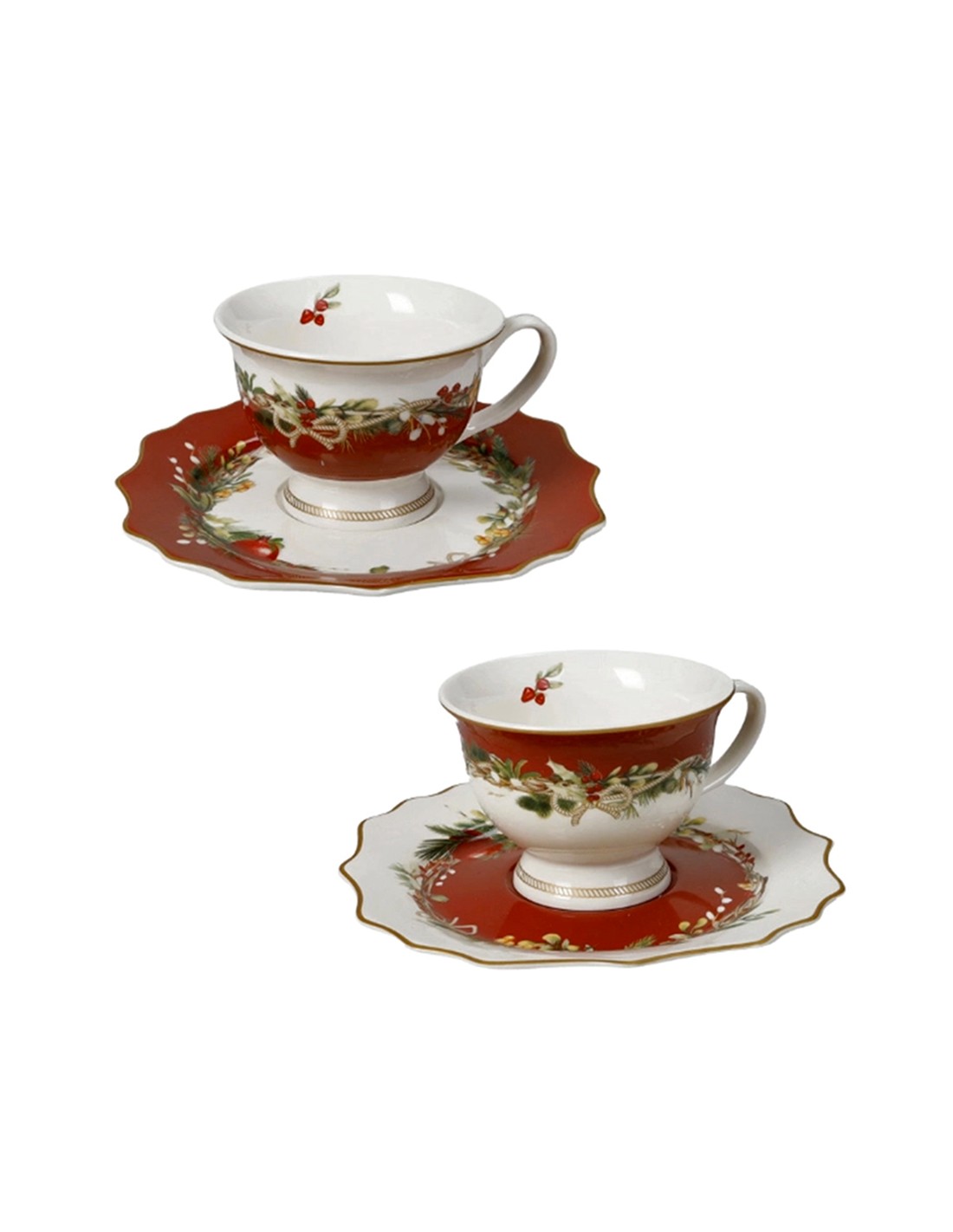 PORCELLANE: vendita online Brandani Set 2 Tazze Caffè con Piattino Carol – La Magia di Natale a Casa Tua in offerta
