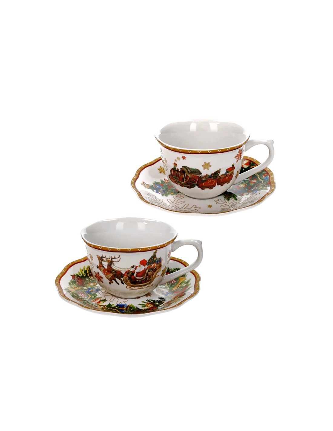 PORCELLANE: vendita online Set 2 Tazzine da Tè Brandani Christmas – Porcellana Decorata con Piattini in offerta