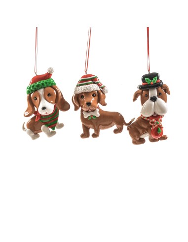 SFERE E PENDAGLI: vendita online Pendente di Natale cane in argilla 9x8 cm assortito, La magia di natale per alberi, decorazi...