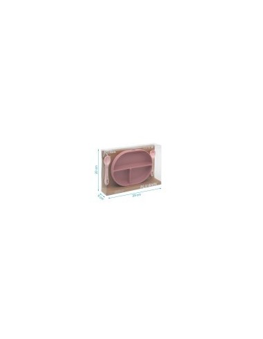Set Posate e Vassoio BLW in Silicone Rosa con Ventosa e Scomparti | shopincasa.it