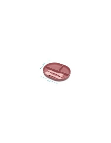 Set Posate e Vassoio BLW in Silicone Rosa con Ventosa e Scomparti | shopincasa.it