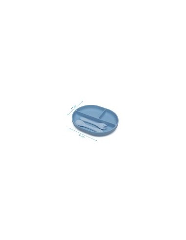 Set Posate e Vassoio BLW in Silicone Azzurro - Scomparti e Ventosa | shopincasa.it