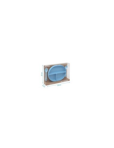 Set Posate e Vassoio BLW in Silicone Azzurro - Scomparti e Ventosa | shopincasa.it