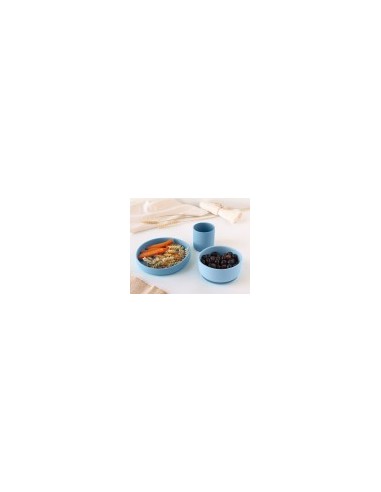 Set Piatti 3 Pezzi in Silicone Azzurro Kiokids - Ideali per Bambini | shopincasa.it