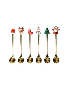 OGGETTISTICA NATALE: vendita online Set di 6 Cucchiaini Gold Assortiti con Soggetti Natalizi, 15 cm, La Magia di Natale a Cas...