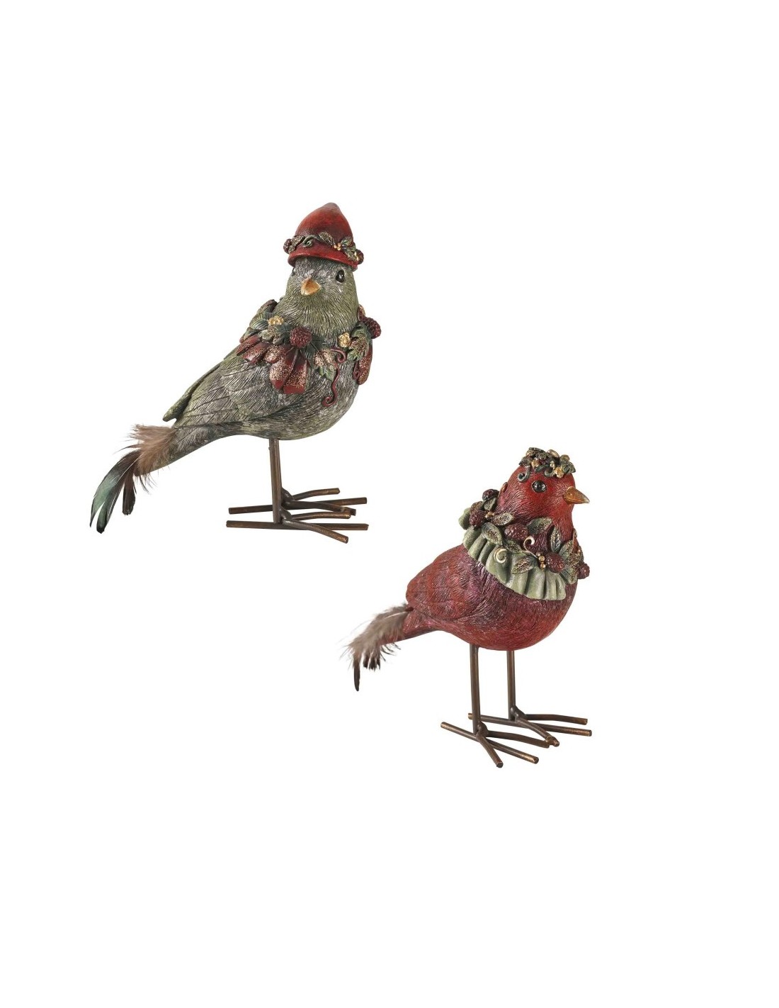 OGGETTISTICA NATALE: vendita online Set 2 Pz Passerotti di Natale in Resina, La Magia di Natale a Casa Tua in offerta