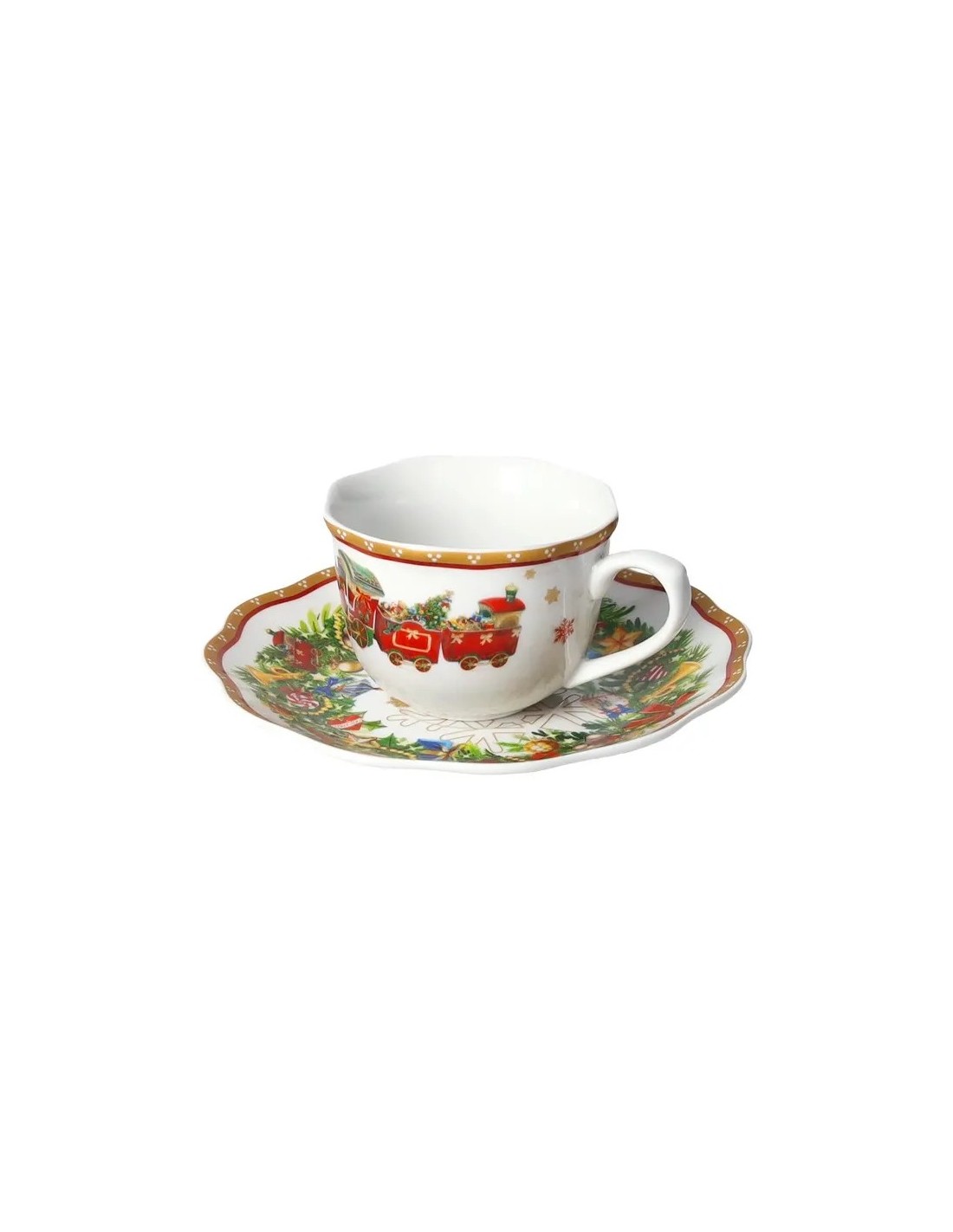 PORCELLANE: vendita online Set 2 Tazzine Caffè Brandani Christmas – Porcellana Natalizia con Piattini in offerta
