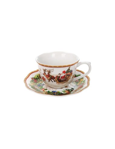 PORCELLANE: vendita online Set 2 Tazzine da Tè Brandani Christmas – Porcellana Decorata con Piattini in offerta