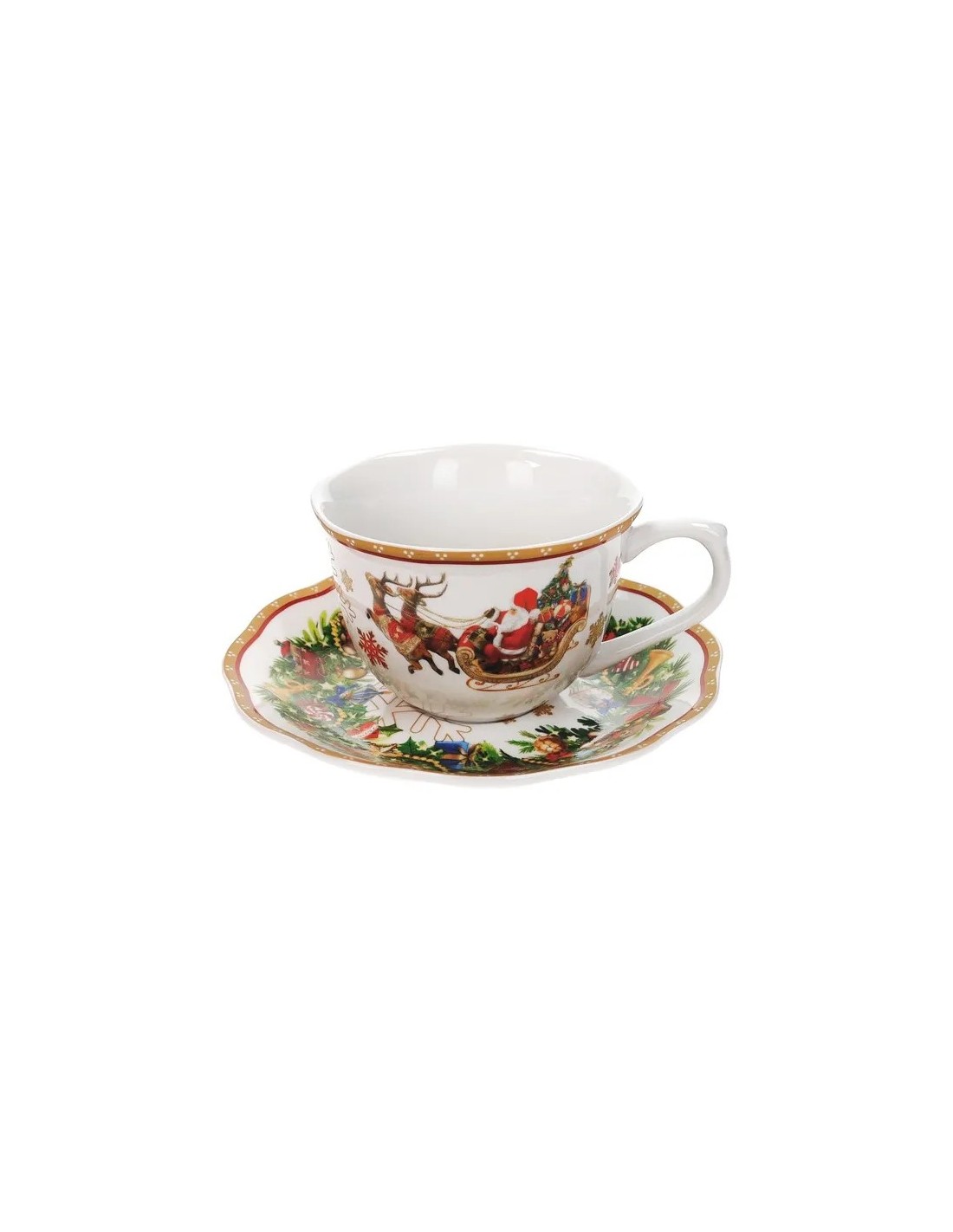 PORCELLANE: vendita online Set 2 Tazzine da Tè Brandani Christmas – Porcellana Decorata con Piattini in offerta