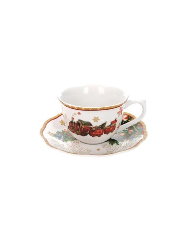 PORCELLANE: vendita online Set 2 Tazzine da Tè Brandani Christmas – Porcellana Decorata con Piattini in offerta