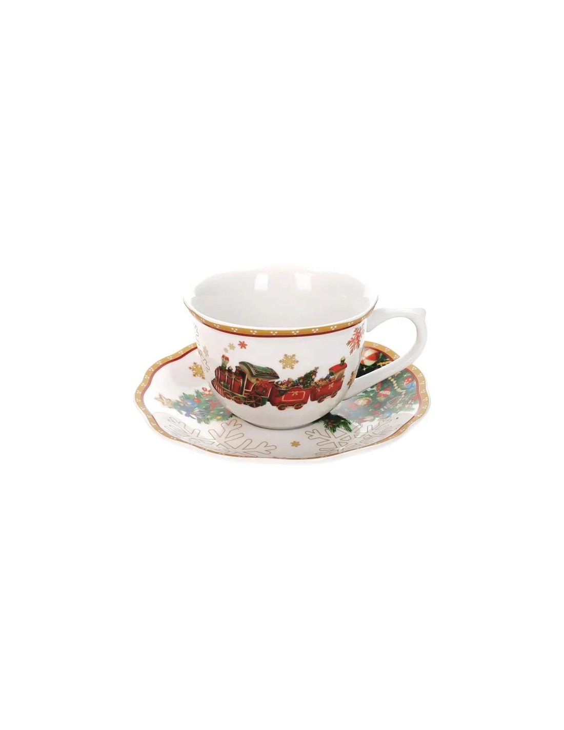 PORCELLANE: vendita online Set 2 Tazzine da Tè Brandani Christmas – Porcellana Decorata con Piattini in offerta