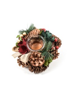 PORTACANDELA 17073 PIGNE E FIORI 1P 16X7CM
