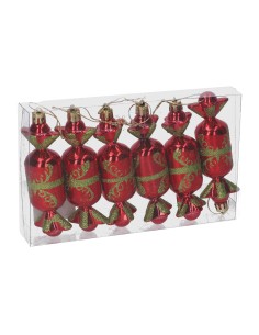 CONF 6 PENDENTI CARAMELLA PLASTICA 12CM ROSSO