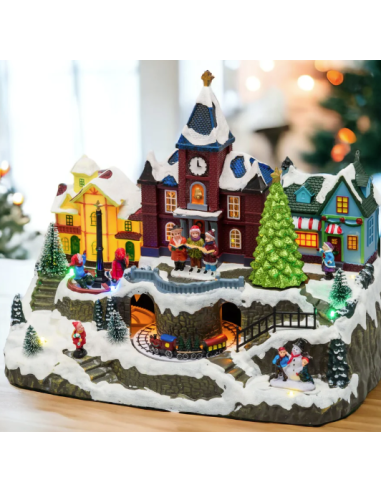 GIOSTRINE E VILLAGGI: vendita online VILLAGGIO 76723 CHIESA CON ALBERO E TRENINO 34X27CM in offerta