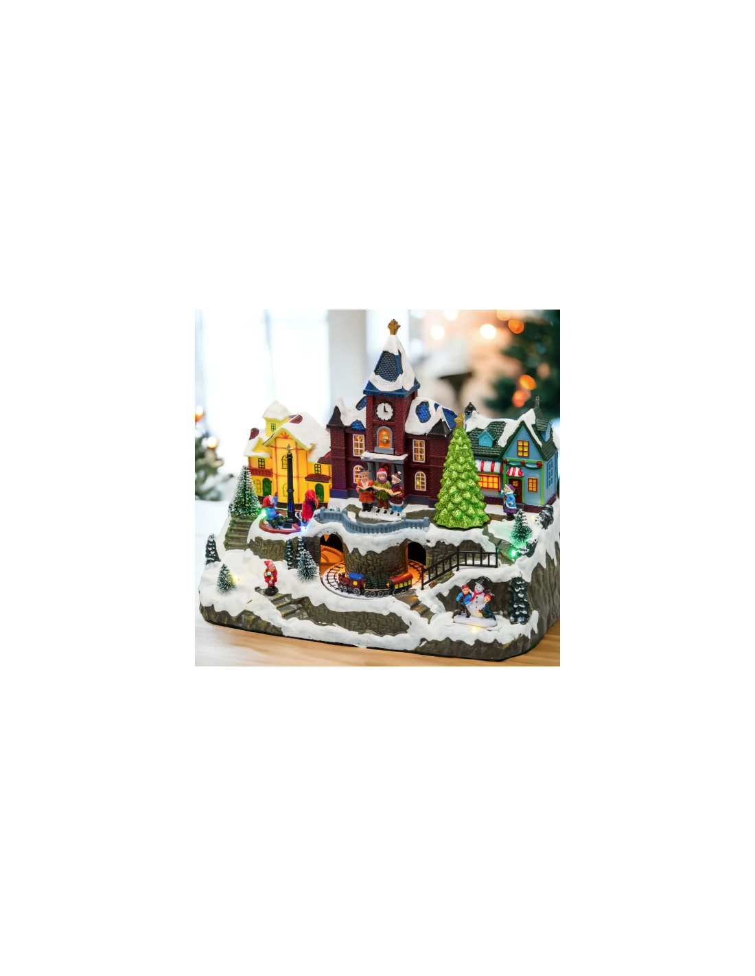 GIOSTRINE E VILLAGGI: vendita online VILLAGGIO 76723 CHIESA CON ALBERO E TRENINO 34X27CM in offerta