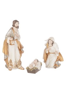 OGGETTISTICA NATALE: vendita online Natività Ellyn 3 pezzi bianco oro in resina, statuine presepe eleganti, Sacra Famiglia de...
