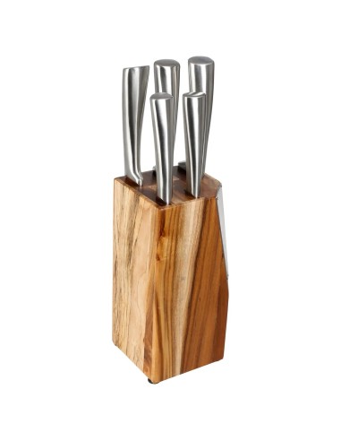 UTENSILI CUCINA: vendita online Blocco Coltelli Silver Precision 5 Pezzi con Supporto in Legno di Acacia – H. 22 x L. 10 cm i...