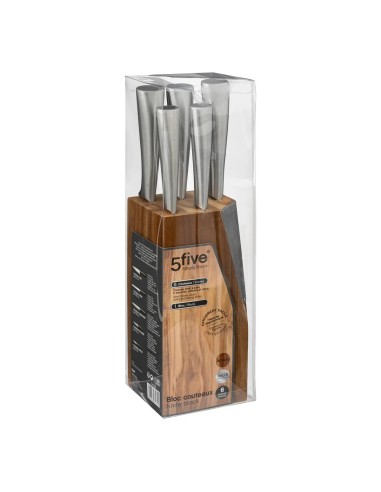 UTENSILI CUCINA: vendita online Blocco Coltelli Silver Precision 5 Pezzi con Supporto in Legno di Acacia – H. 22 x L. 10 cm i...