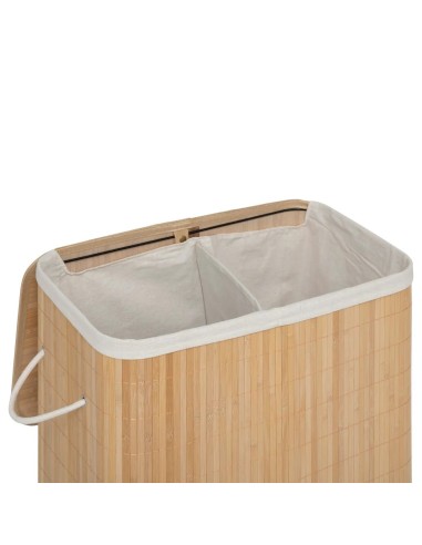 PORTABIANCHERIA: vendita online Cesto portabiancheria doppio in bambù 100 litri, dimensioni L. 63 x l. 54 x H. 34 cm, peso 2,...