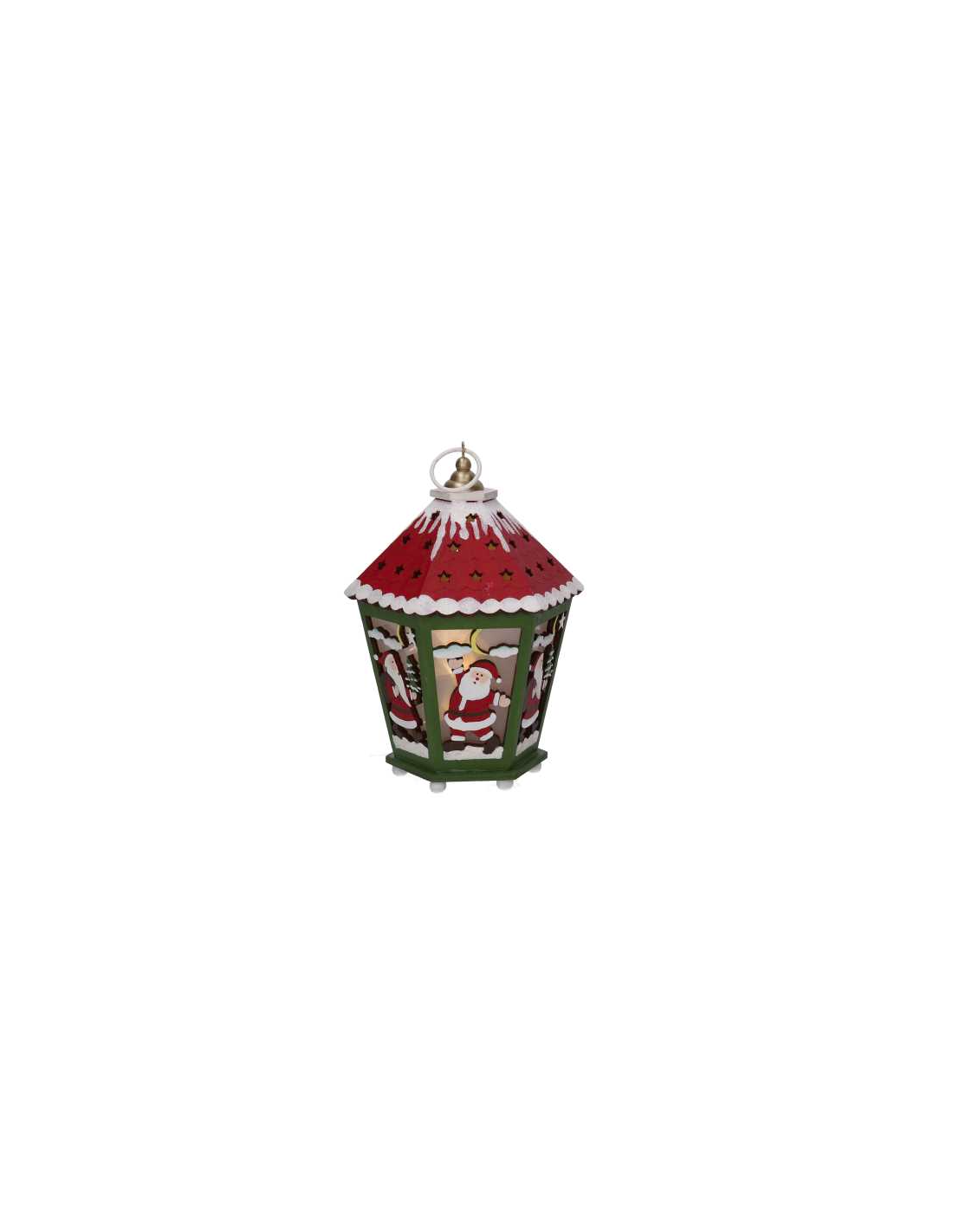 LANTERNA 639017 LEGNO CON LED 15X15X20CM VERDE/ROSSO