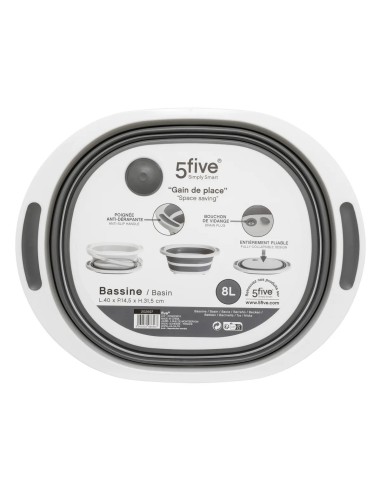 BACINELLE: vendita online Bacinella a scomparsa da 8 litri con tappo di scarico, grigio e bianco, dimensioni L. 40 x l. 31,5 ...