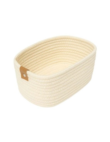 OGGETTISTICA: vendita online Cestino Duo 2° misura poliestere crema 35x25x12 cm, con manici in similpelle, elegante e pratico...