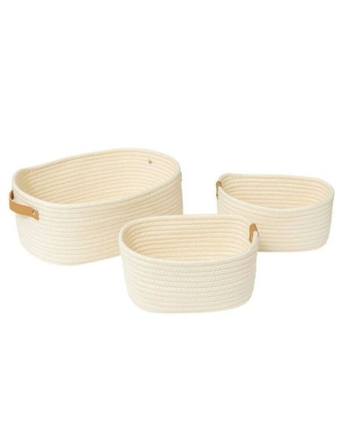OGGETTISTICA: vendita online Cestino Duo 2° misura poliestere crema 35x25x12 cm, con manici in similpelle, elegante e pratico...