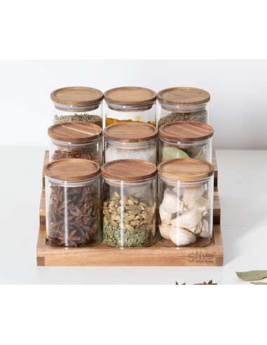 ACCESSORI VARI: vendita online Espositore per spezie con 9 barattoli in acacia, dimensioni L.23 x P.24 x H.15 cm in offerta