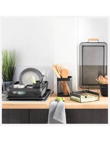 ACCESSORI LAVELLO: vendita online Scolapiatti Maya in Metallo Nero, Organizzatore Cucina 43x32x13,5 cm, Scolapiatti in Metall...