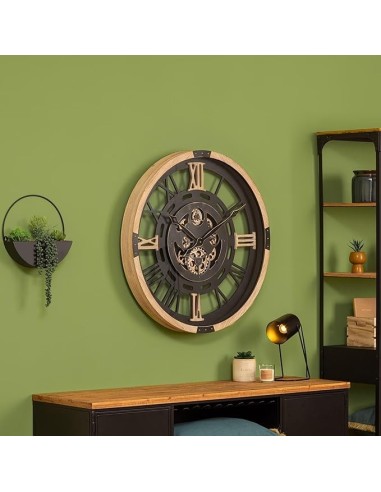 OROLOGI: vendita online Orologio Industriale Nero Atmosphera D80cm, Design a Ingranaggi in Metallo e Legno con Numeri Romani ...