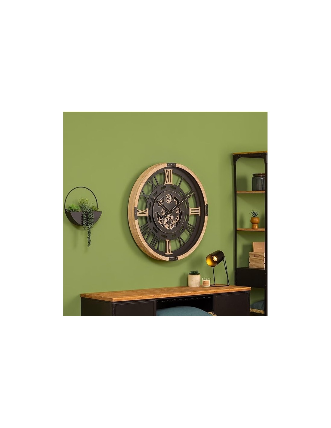 OROLOGI: vendita online Orologio Industriale Nero Atmosphera D80cm, Design a Ingranaggi in Metallo e Legno con Numeri Romani ...
