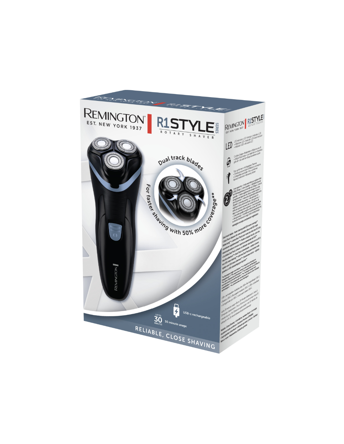 Remington R1000 Rasoio Elettrico 3 Testine Rotanti Nero/Blu | shopincasa.it