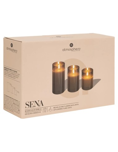 CANDELE: vendita online Set di 3 candele LED, vetro ambrato Sena, candele decorative, candele LED per casa, decorazione d'int...