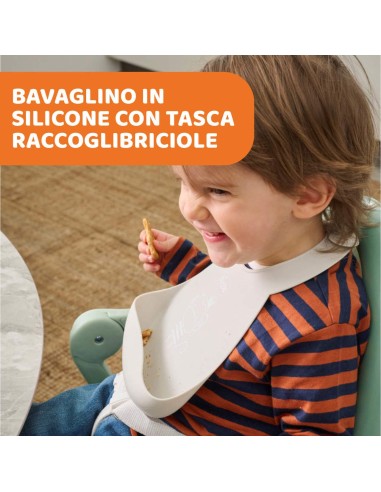 Bavaglino in Silicone Chicco con Tracolla Regolabile e Tasca Raccogli Briciole su ShopInCasa.it