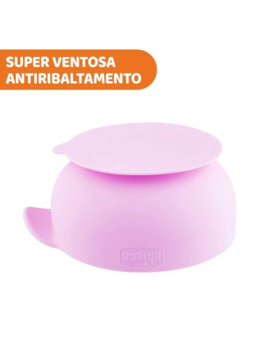 Ciotola in Silicone Rosa con Ventosa Chicco – Per Bambini da 6 Mesi