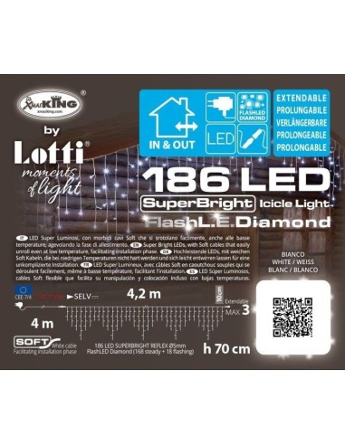 LUCI DI NATALE: vendita online Tenda Luminosa da Balcone, Bianco Freddo, Flash LED, 186 Luci, Interno/Esterno, Prolungabile f...