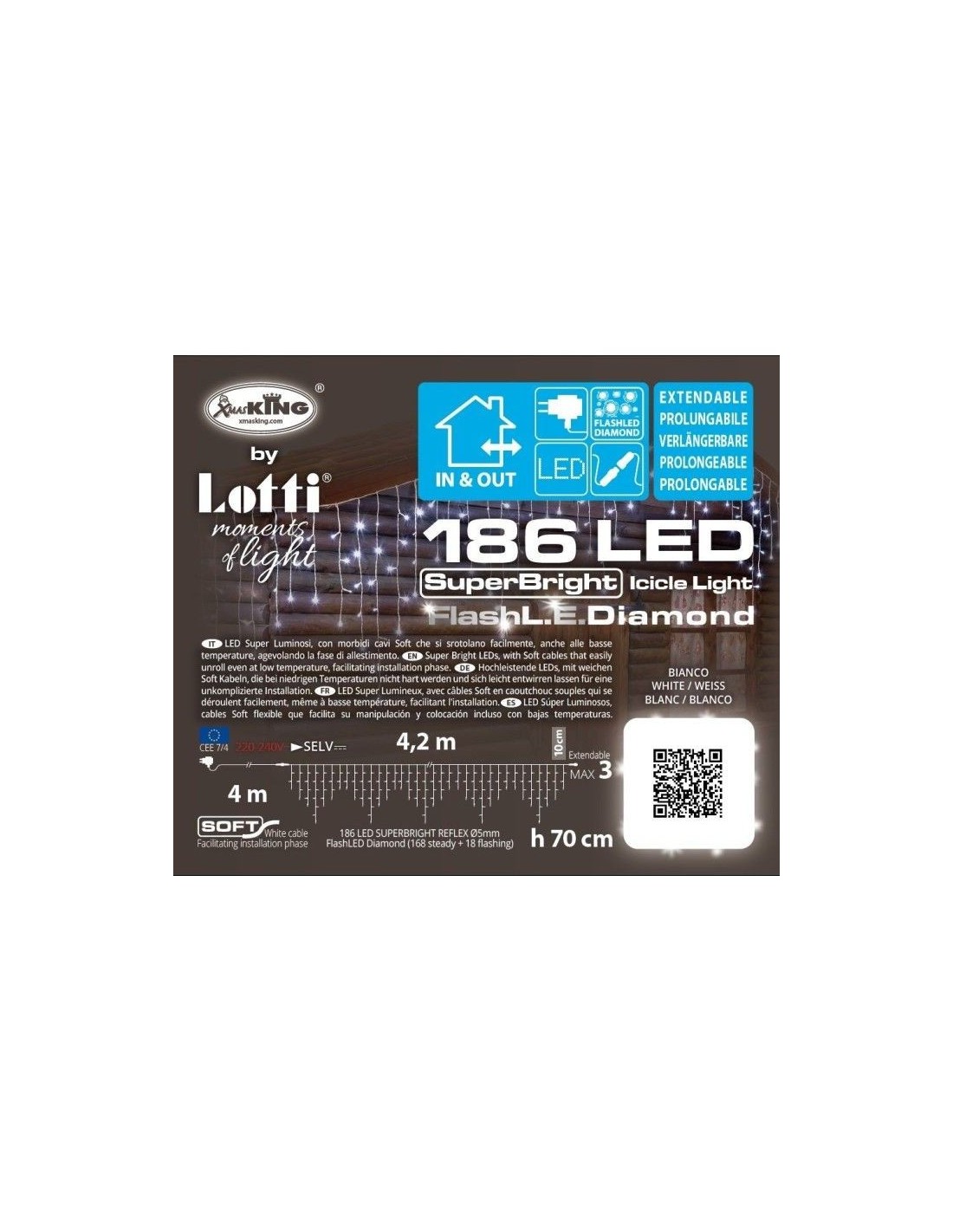 LUCI DI NATALE: vendita online Tenda Luminosa da Balcone, Bianco Freddo, Flash LED, 186 Luci, Interno/Esterno, Prolungabile f...