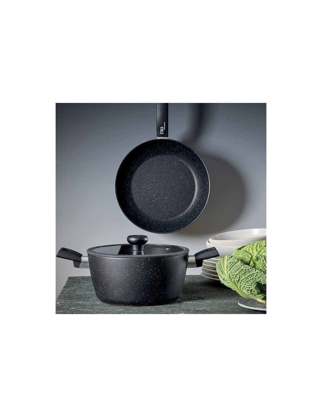 PENTOLE - COPERCHI ANTIADERENTE: vendita online Casseruola Moneta Etnea 20 cm, Alluminio Forgiato, Antiaderente Effetto Pietr...