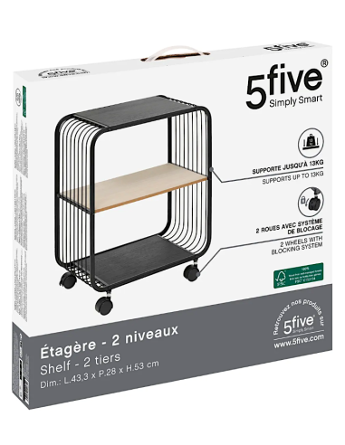 MENSOLA 193614 2 PIANI CON RUOTE 43X28X53CM METALLO/LEGNO