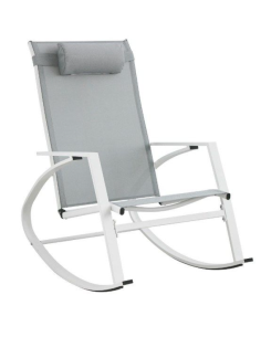 SEDIE E POLTRONE: vendita online Poltrona a Dondolo Demid New Bianco, Acciaio Verniciato, Seduta in Textilene, Poggiatesta Im...