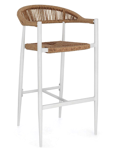 SEDIE E POLTRONE: vendita online Sgabello Bar Jandia Bianco/Beige, Impilabile con Fibra Sintetica Twisted, Struttura in Allum...