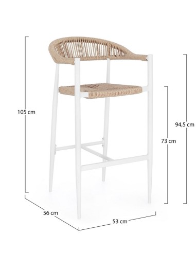 SEDIE E POLTRONE: vendita online Sgabello Bar Jandia Bianco/Beige, Impilabile con Fibra Sintetica Twisted, Struttura in Allum...