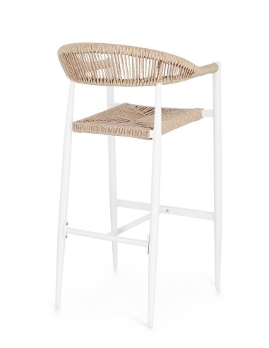 SEDIE E POLTRONE: vendita online Sgabello Bar Jandia Bianco/Beige, Impilabile con Fibra Sintetica Twisted, Struttura in Allum...