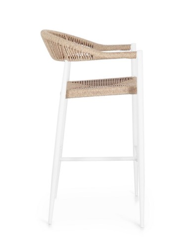 SEDIE E POLTRONE: vendita online Sgabello Bar Jandia Bianco/Beige, Impilabile con Fibra Sintetica Twisted, Struttura in Allum...