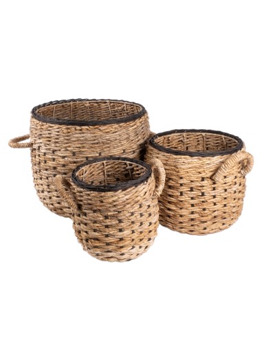 CESTO 139968 3 MIS RATTAN 49X39CM CON MANICI NATURALE/NERO