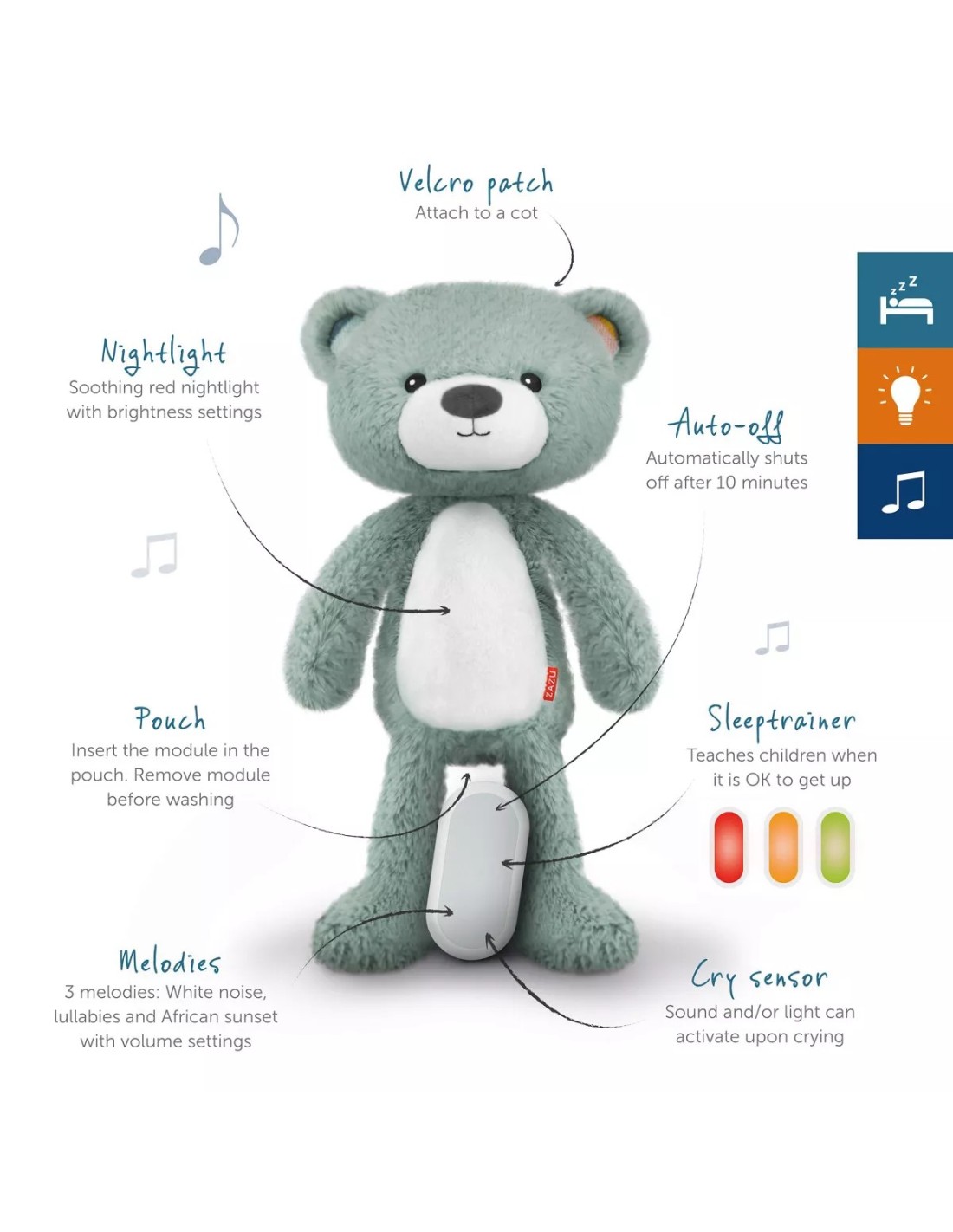 Zazu Sleeptrainer Brody Orsetto Blu con Luce e Suoni | shopincasa.it
