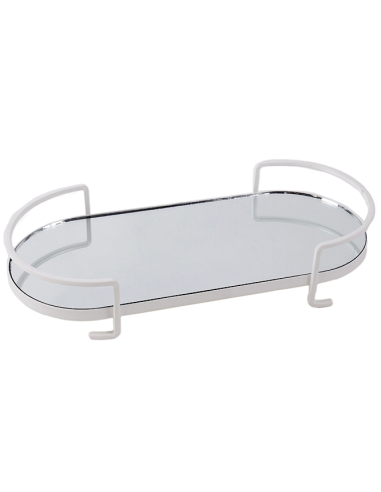 VASSOIO 140295 METALLO BIANCO CON SPECCHIO 36X16X7CM
