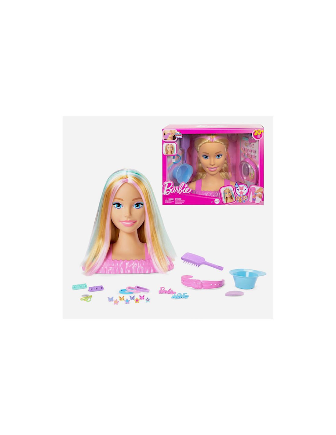 Mattel Barbie Testa Pettinabile Deluxe con capelli biondi e oltre 20 accessori per acconciature.
