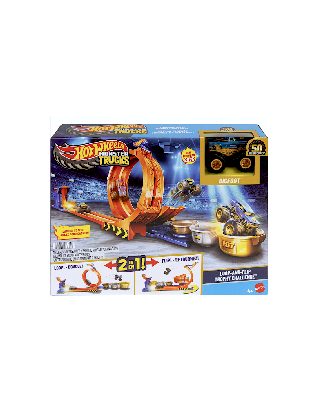 Hot Wheels Monster Trucks Sfida Trofeo Gira e Capovolgi con Bigfoot 50° | Shopincasa.it