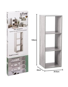 MENSOLE E SCAFFALI: vendita online 5five Mix n Modul, mensola 3 ripiani, effetto rovere grigio, scaffale modulare, libreria s...